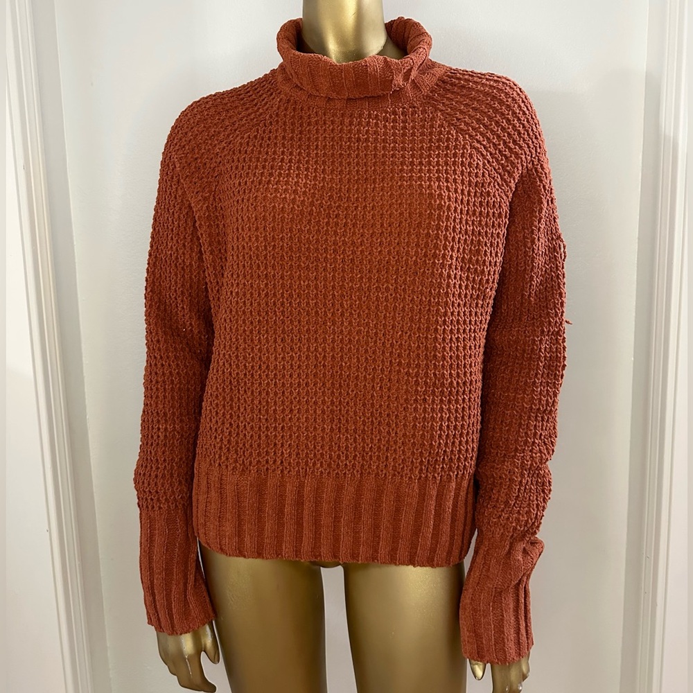 Pink Rose Women’s Knitted Turtle Neck Sweater Blouse Top Sz M Burnt Orange